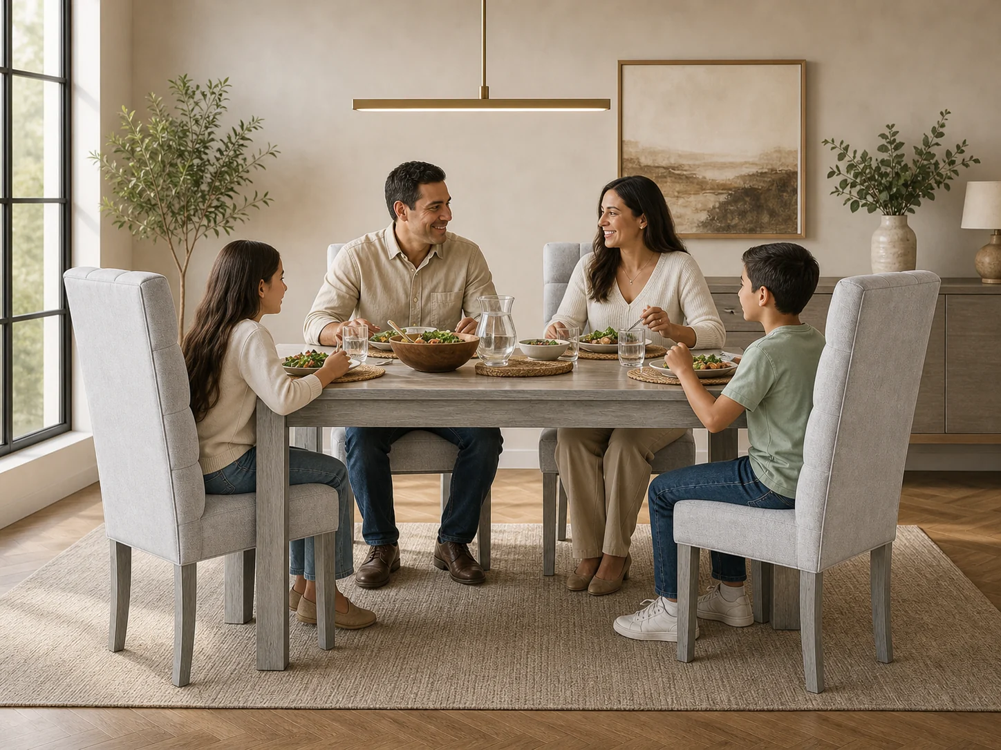 Familia reunida en un comedor Danur
